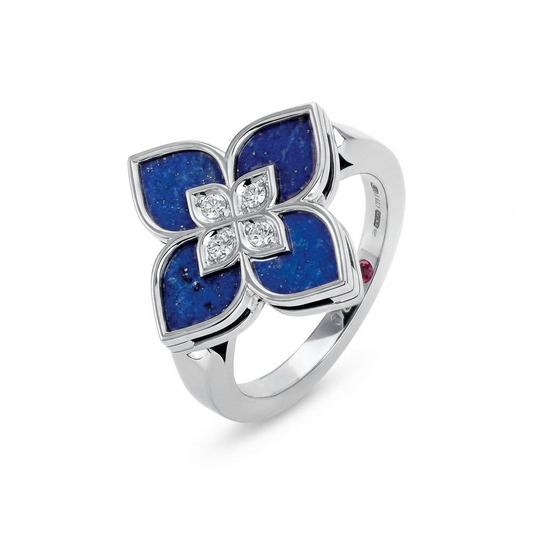 Roberto Coin 18K White Gold Lapis And Diamond Flower Ring