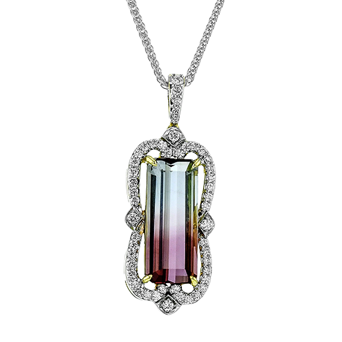 Simon G 18K Two Tone Watermelon Tourmaline And Diamond Pendant Necklace