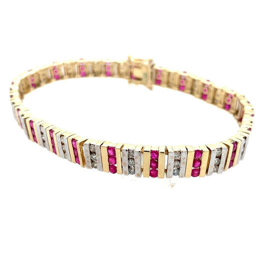 Estate 14K Ruby And Diamond Bracelet