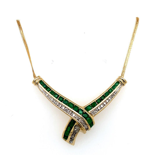Estate 14K Emerald & Diamond Necklace
