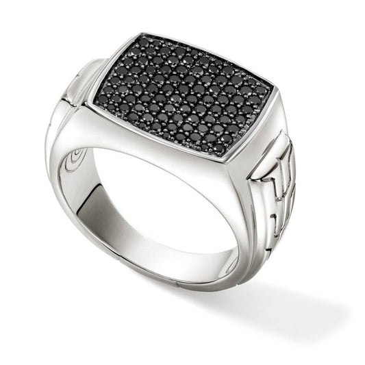 John Hardy Id Silver Signet Ring With Treated Black Sapphire