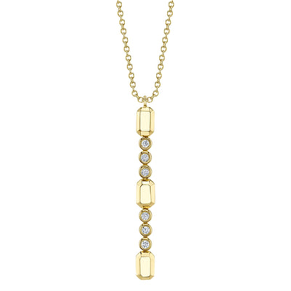 Shy Creation Yellow Gold Bezel Set Drop Diamond Geometric Cut Lariat Necklace
