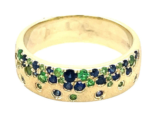 Dilamani Blue Sapphire and Green Tsavorite Ring