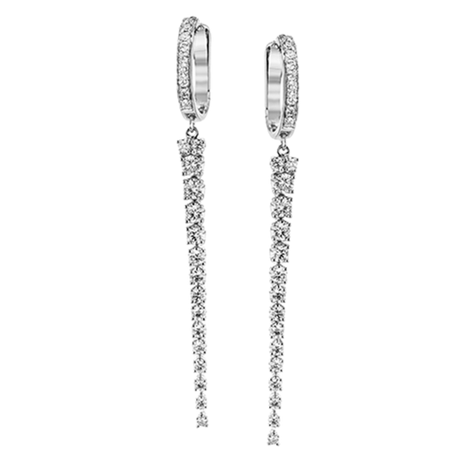 Simon G 18Kw Diamond Hoop & Dangle Stiletto Earrings 50Rds-1.05Cts