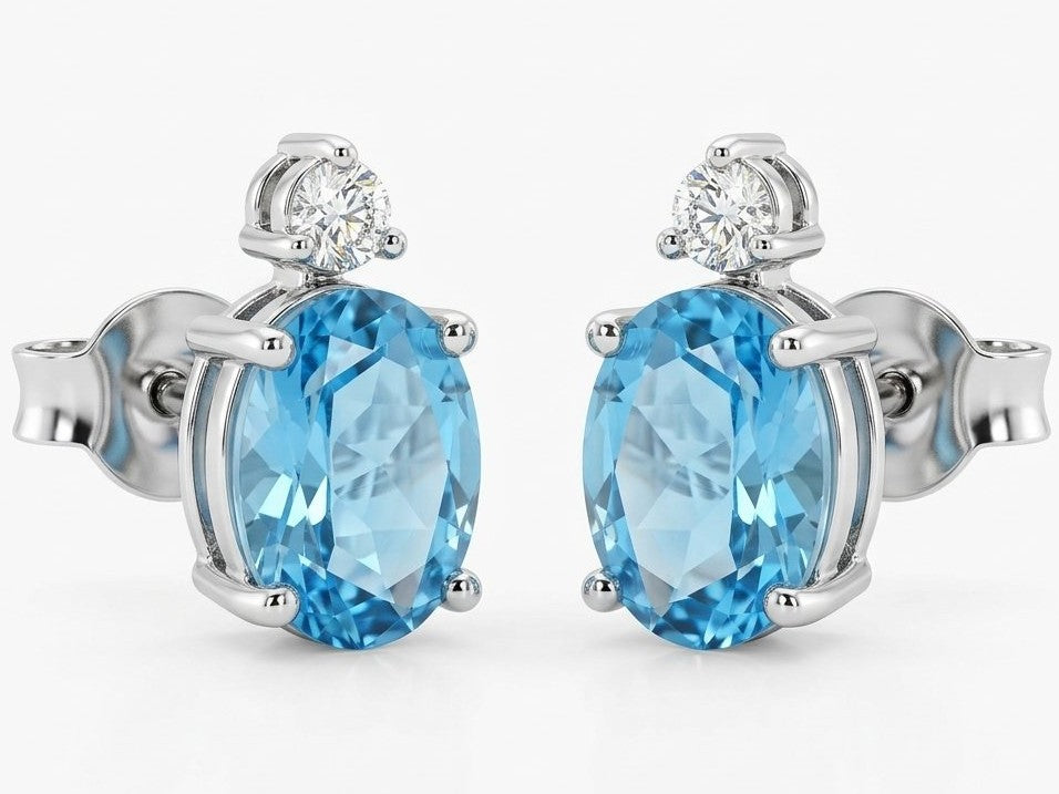 14K White Gold Blue Topaz And Diamond Earrings