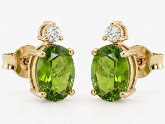 14K Yellow Gold Peridot And Diamond Earrings