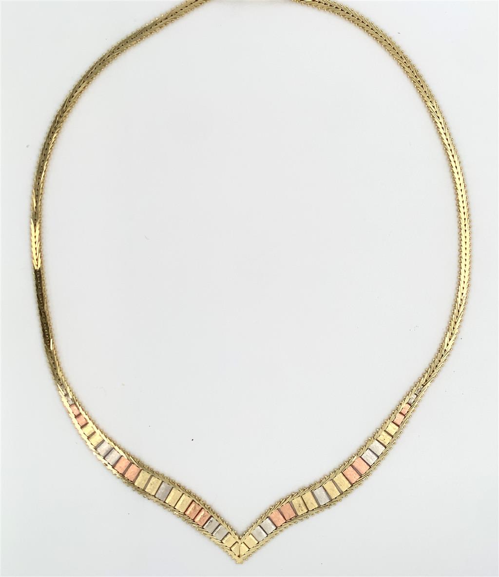 Estate 14Kt Tri Color "V" Style Necklace