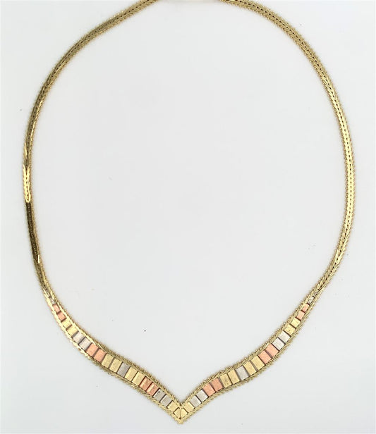 Estate 14Kt Tri Color "V" Style Necklace
