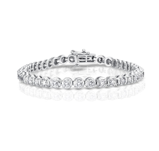 14K White Gold 4 Prong Scalloped Diamond Tennis Bracelet