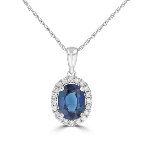 Blue Sapphire & Diamond Halo Pendant