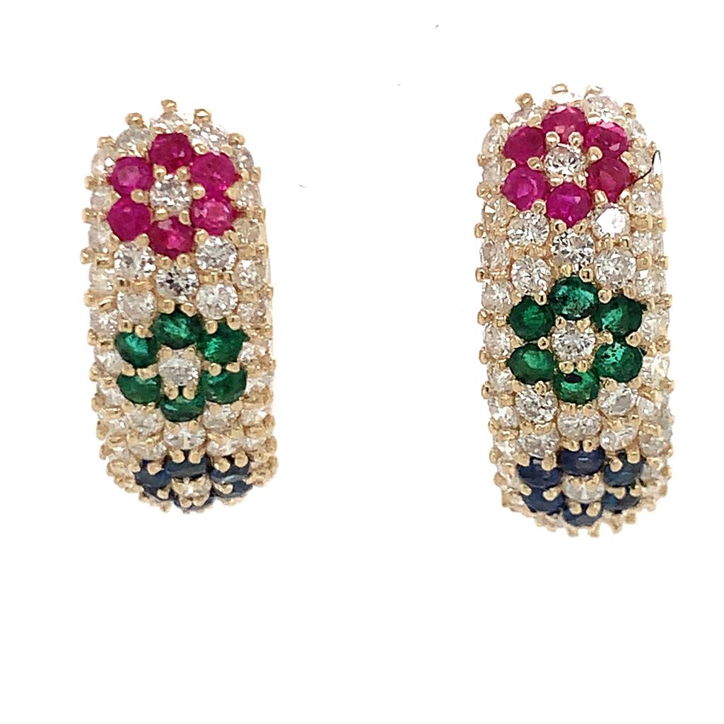 Estate 14K Yellow Gold Multi Color Earrings