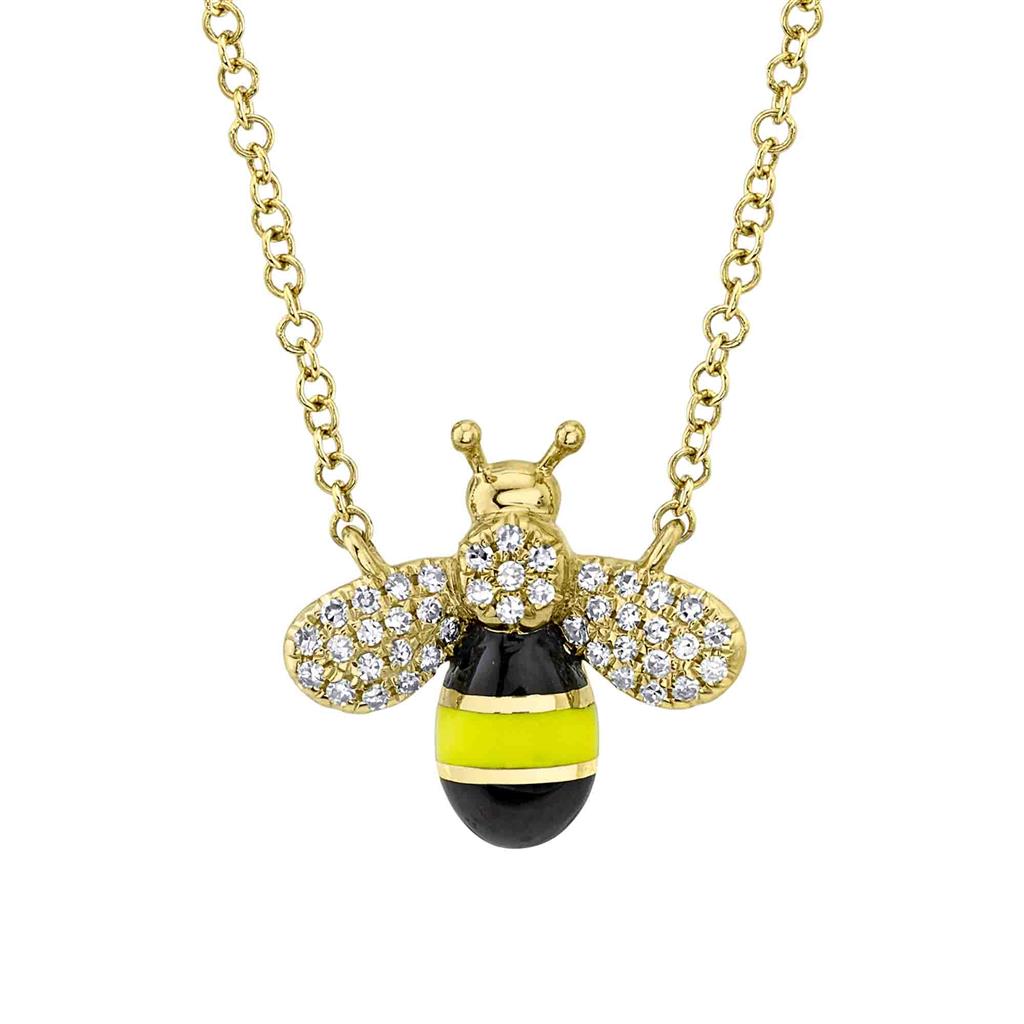 Shy Creation Black Diamond and Yellow Enemel Bee Necklace