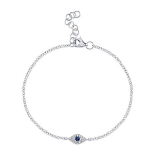 Shy Creation 14K White Gold with Blue Sapphire Eye and Diamond Bracelet