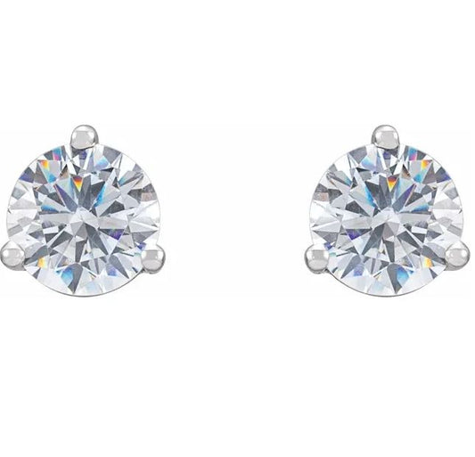 14K White Diamond 3-Prong Stud Earrings 0.50Cts