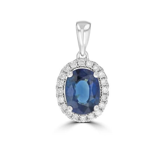Blue Sapphire & Diamond Halo Pendant