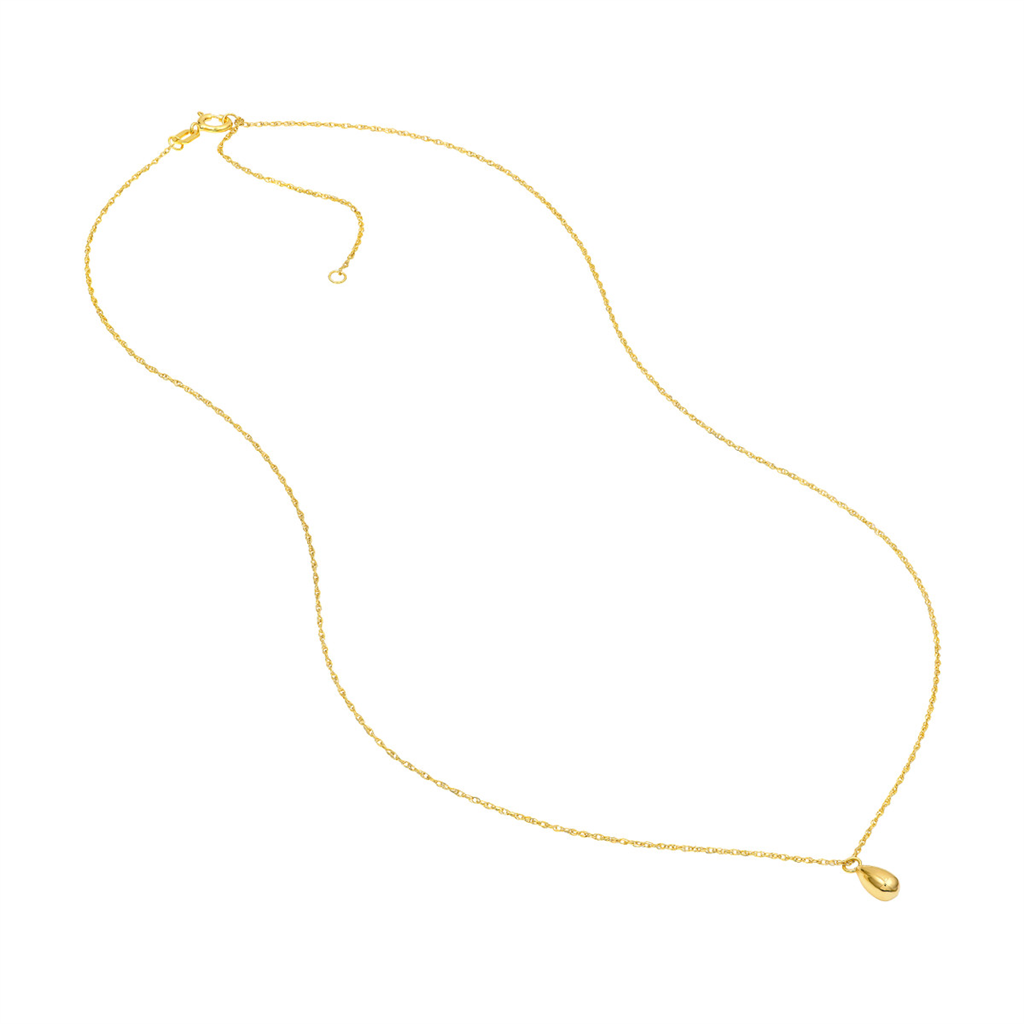 Gold Small Puffy Teardrop Pendant Necklace