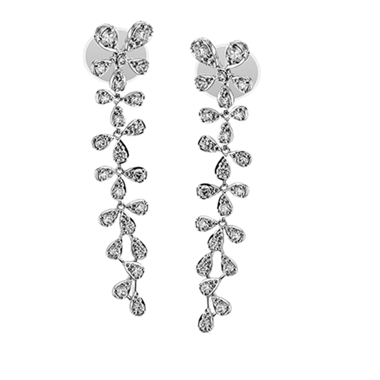 Simon G. 18K White Gold Pear & Round Diamond Flower Drop Earrings