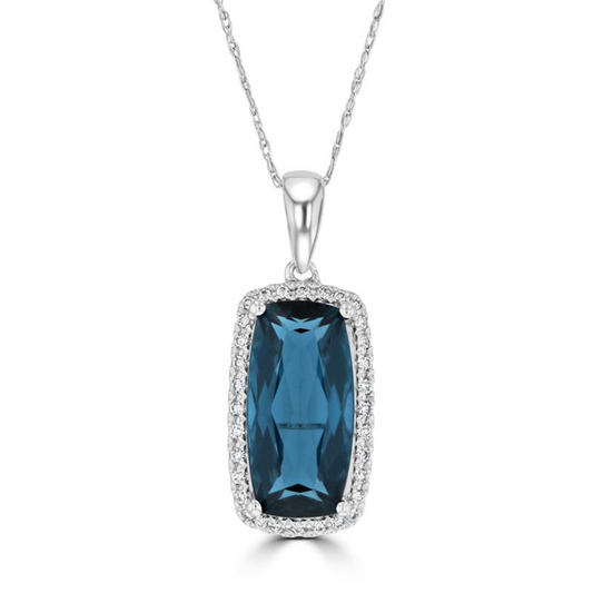 Rolland's Designs 14K White Gold Blue Topaz & Diamond Pendant