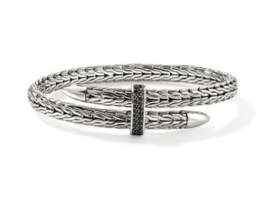 John Hardy Spear Silver ByPass Flex Cuff with Treated Black Sapphire