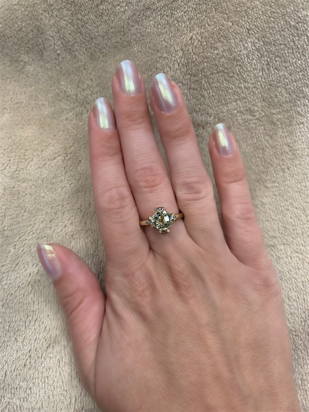 Estate LeVian Green Stone & Diamond Ring