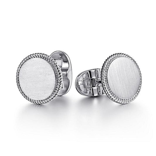 Gabriel Sterling Silver Satin Finish Twisted Rope Trim Cufflinks