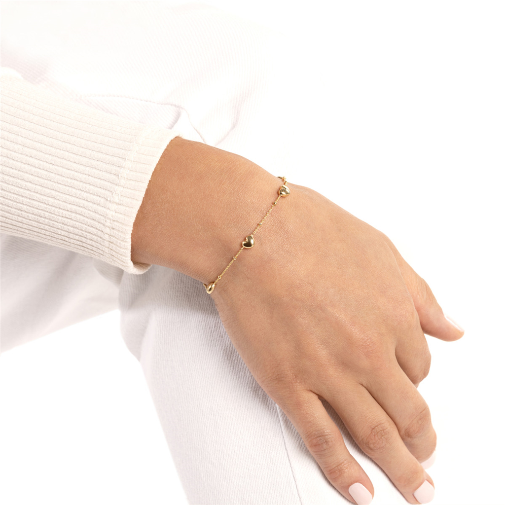 Puffed Heart Stations Saturn Chain Bracelet