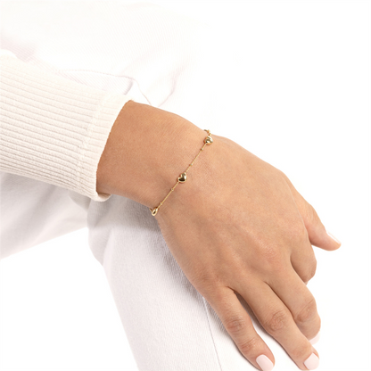 Puffed Heart Stations Saturn Chain Bracelet