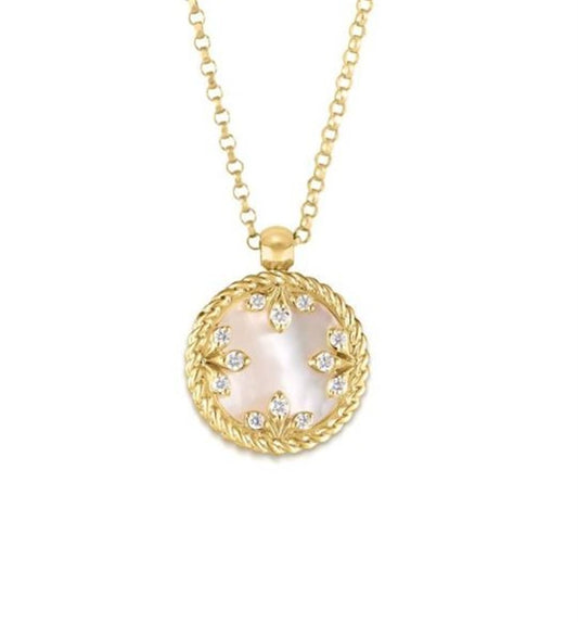 Roberto Coin Diamond & Mother of Pearl Medallion Necklace