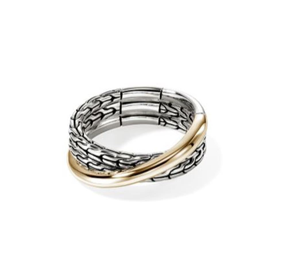 John Hardy Essentials 14K Gold & Silver Crossover Ring