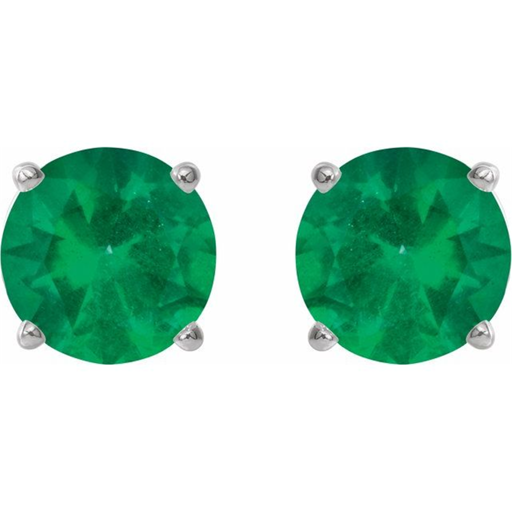 Rolland's Designs 14K White Gold Emerald Stud Earrings