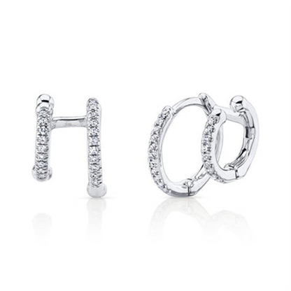 Shy 14Kw Diamond Double Huggie Earrings