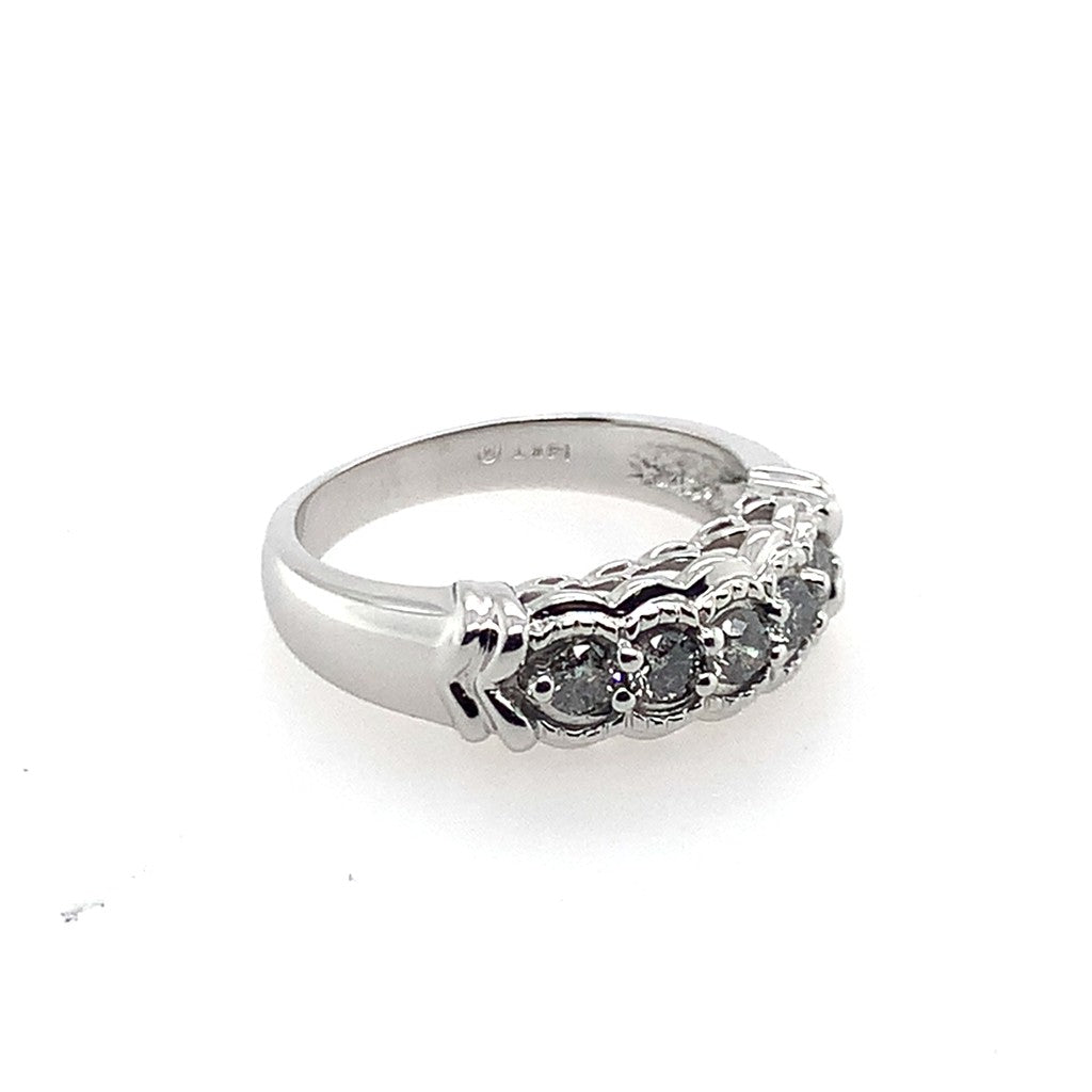 Estate 14K White Gold Diamond 5-Stone Anniversary Ring