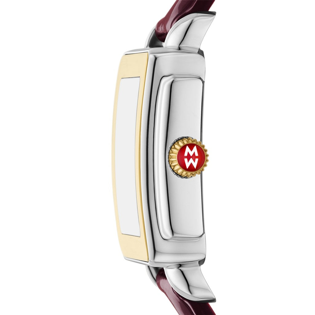 Michele Deco Sport Mid Gold-Plated Dark Cherry Leather Watch