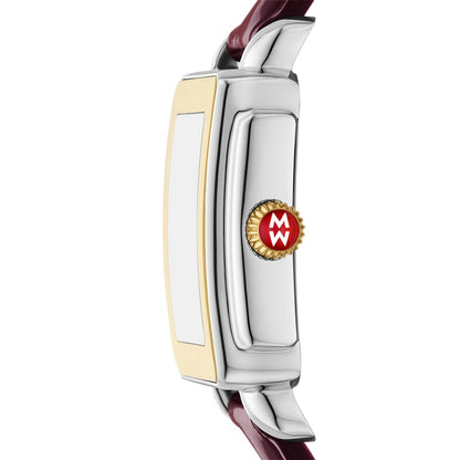 Michele Deco Sport Mid Gold-Plated Dark Cherry Leather Watch