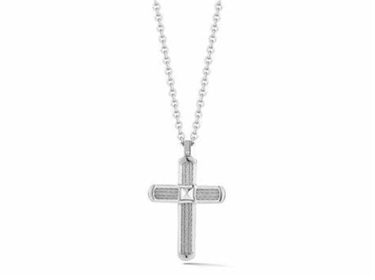 Alor Gents Stainless Steel & Grey Cable Cross Necklace