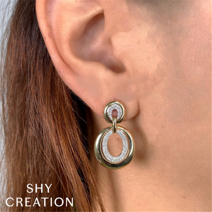 Shy Creation Two-Tone Diamond Double Oval Earrings