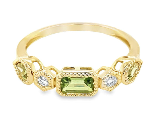 Dilamani Peridot & Diamond Alternating 5 Stone Ring