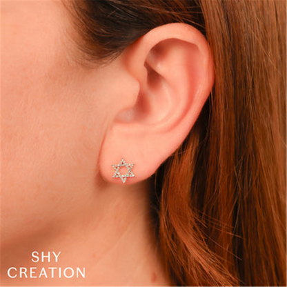 Shy Creation Diamond Star Of David Stud Earrings