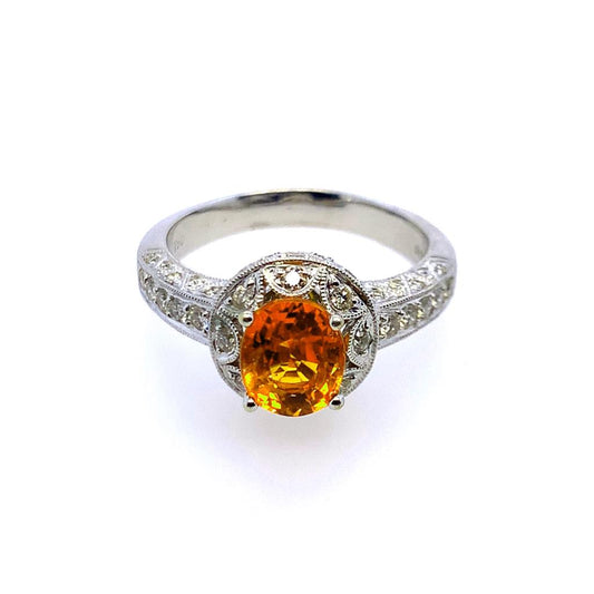 Estate 18K Mexican Fire Opal & Diamond Ring