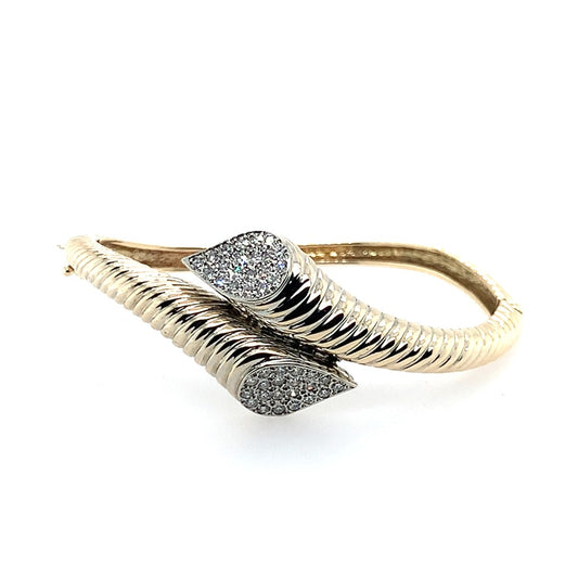 Estate 14K Yellow Gold Bypass Diamond Bangle Bracelet