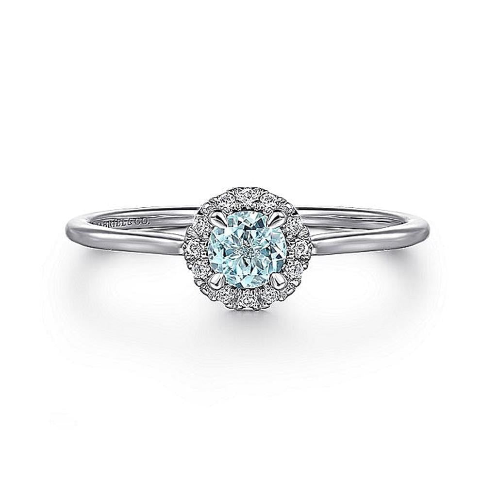 Gabriel Aquamarine & Diamond Halo Promise Ring