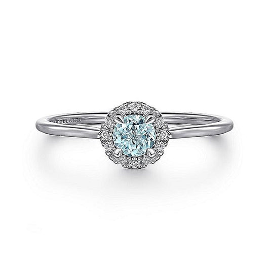 Gabriel Aquamarine & Diamond Halo Promise Ring