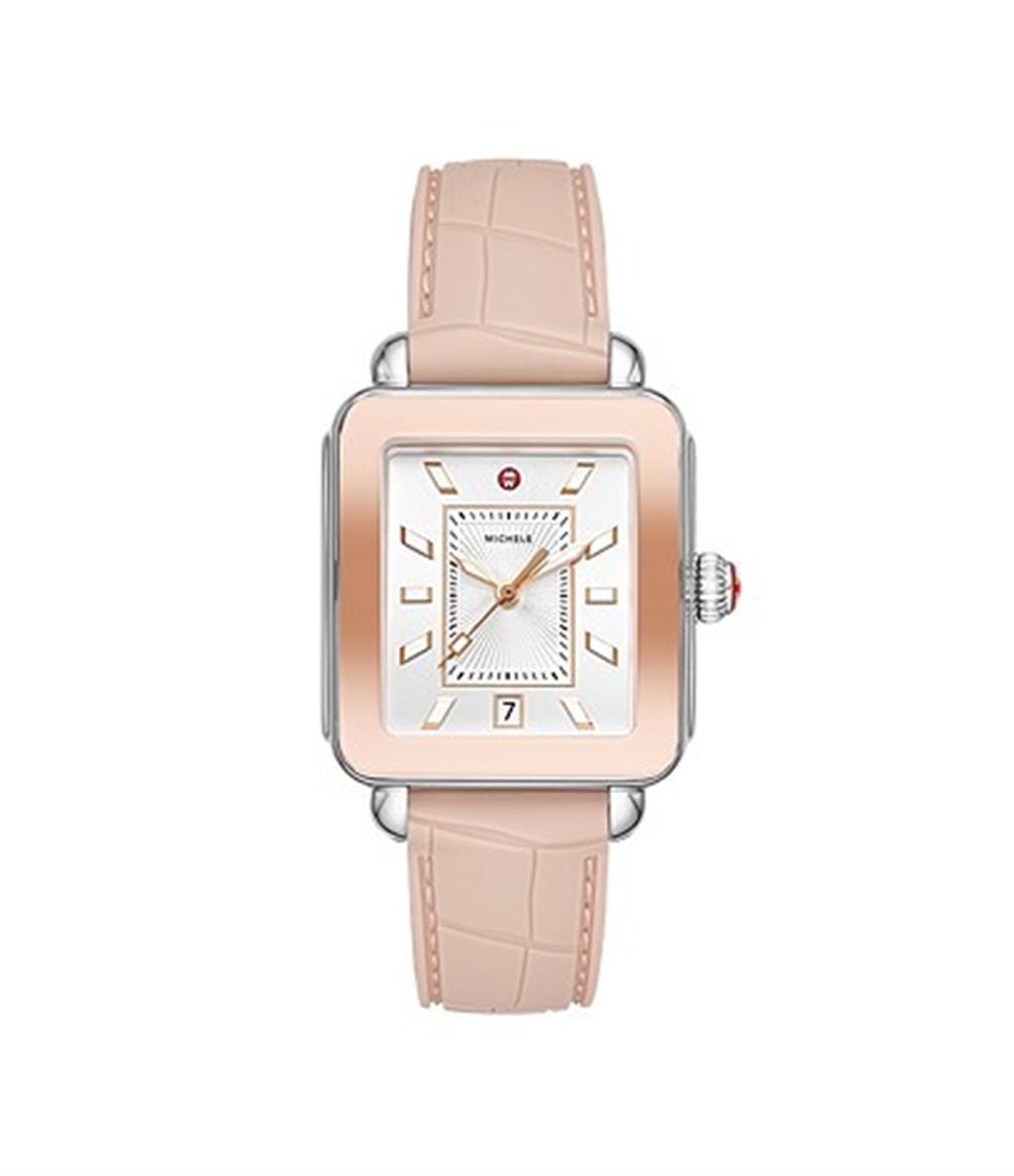 Michele 36Mm Deco Sport Two Toned Pink Gold Watch