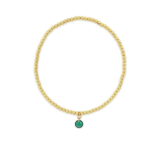 Dee Berkley Gold Filled BeadedBracelet with Emerald Dangling Gem