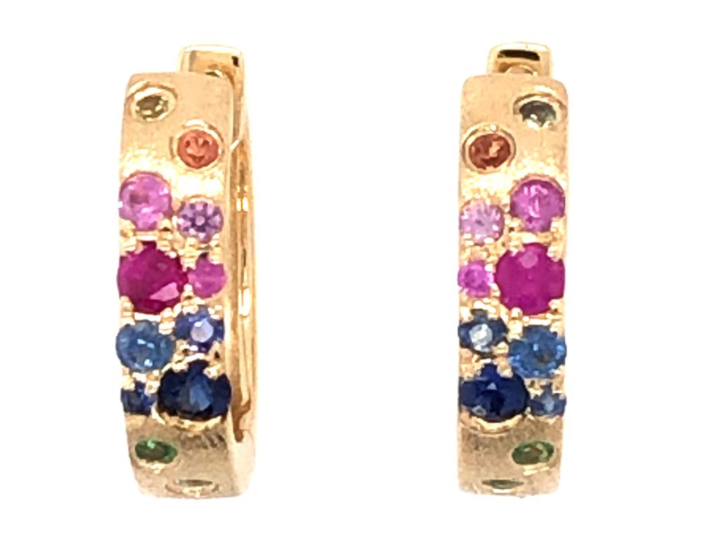 Dilamani Rainbow Sapphire & Tsavorite Huggie Earrings