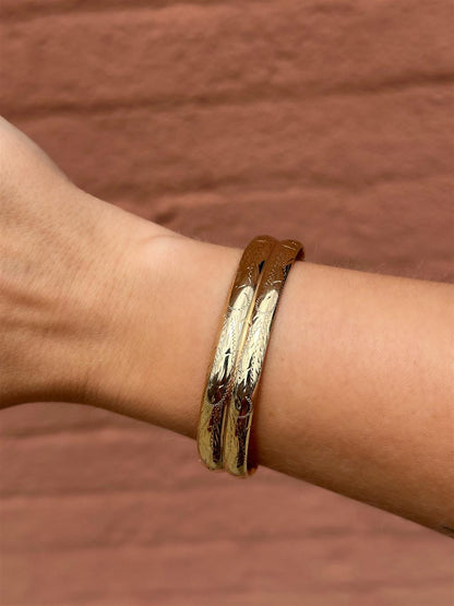 Estate 14K Double Row Bangle Bracelet with Design