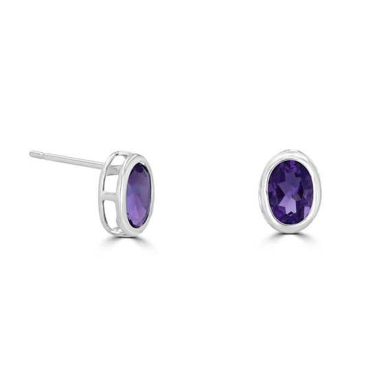 Rolland's Designs Amethyst and Diamond Bezel Earrings