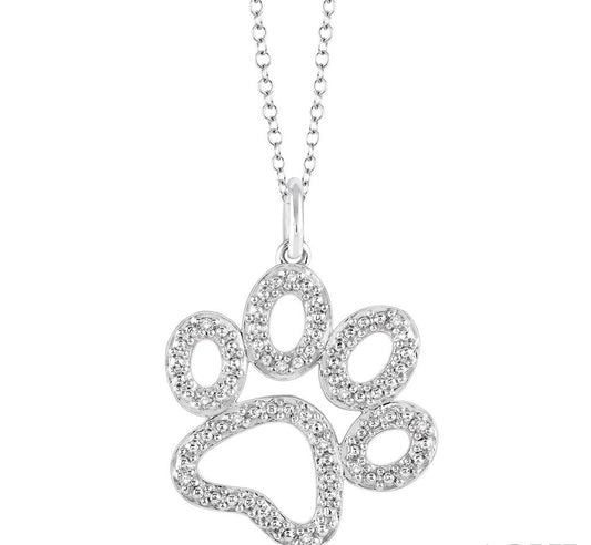 Sterling Silver Diamond Paw Print Necklace