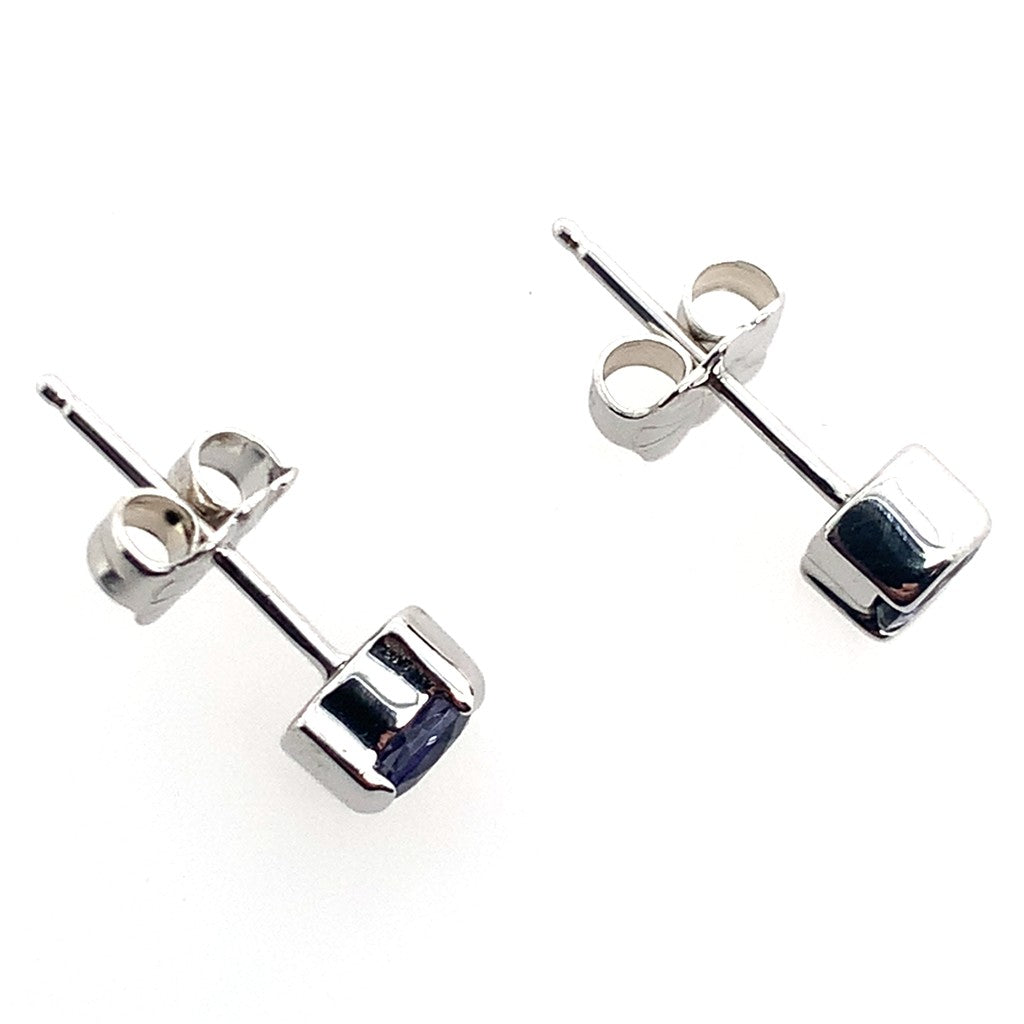 Estate 14K White Gold Round Purple Half Bezel Stud Earrings