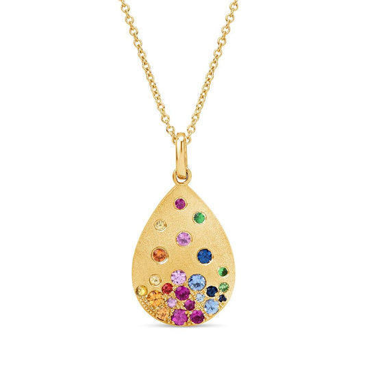 Dilamani Rainbow Sapphire & Tsavorite Pear Pendant with Diamonds accents